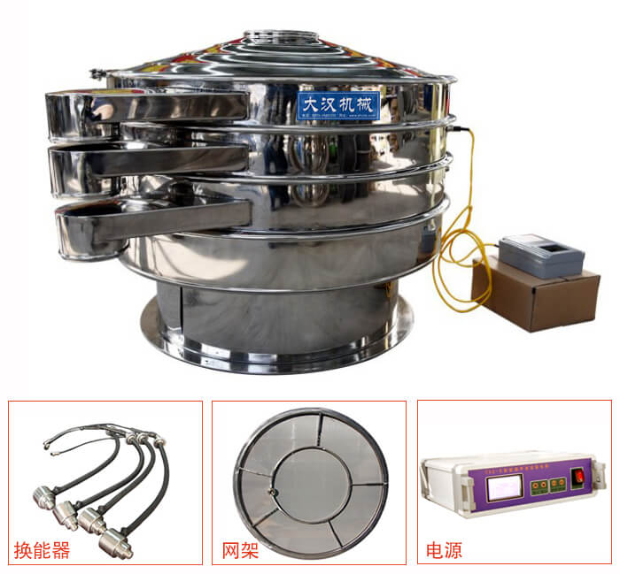  全不銹鋼超聲波振動篩內部組成：換能器，網架，電源。